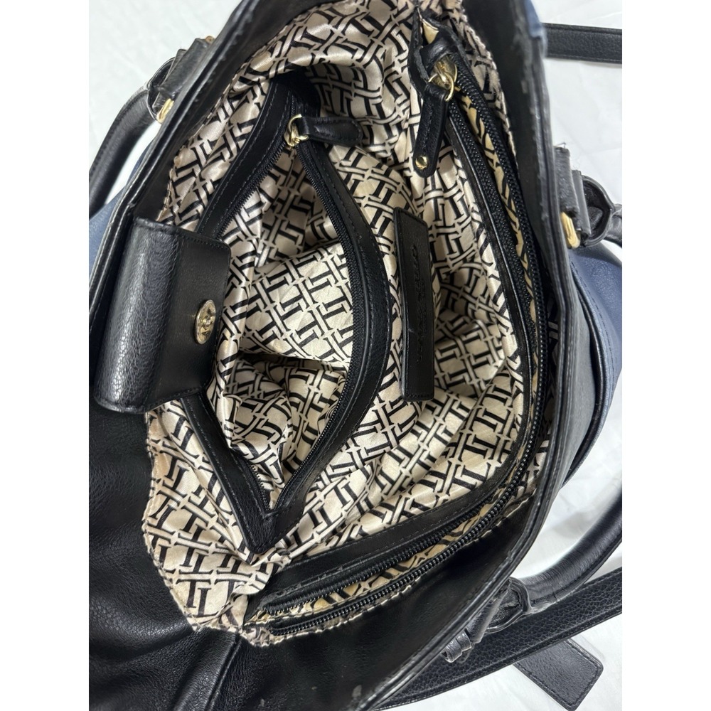 Tignanello Leather Purse Handbag Over Shoulder Navy‎ Blue and Black Gold Accents - Picture 14 of 16